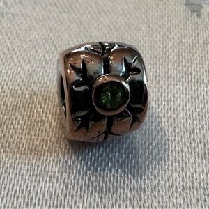 Pandora Silver Charm with Green Gemstone